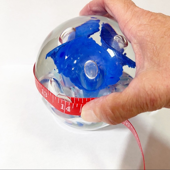 Vintage Art Glass Blue Trumpet Flower Confetti Large Paperweight - Picture 6 of 7